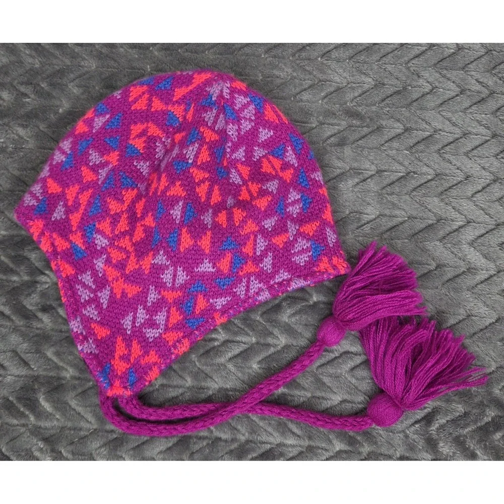 Columbia Omni Heat Youth Girls Tassle Cap Hat Knit Ear Flap Beanie Outdoor Ski